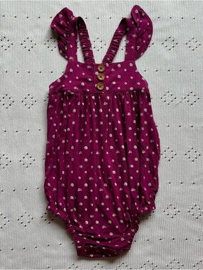 Posh Peanut Plum Floral Ruffle-Strap One-Piece Bodysuit